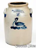 Very Fine COWDEN & WILCOX / HARRISBURG, PA Stoneware Jar with Swan Decoration by Cowden & Wilcox, circa 1865, Stoneware, sold Jul 2018