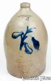 Rare 4 Gal. COWDEN & WILCOX / HARRISBURG, PA Stoneware Jug w/ Slip-Trailed Pears by Cowden & Wilcox, circa 1865, Stoneware, sold Jul 2018