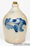 COWDEN & WILCOX / HARRISBURG, PA Stoneware Jug with Floral Decoration by Cowden & Wilcox, circa 1865, Stoneware, sold Jul 2018