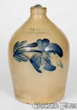 COWDEN & WILCOX / HARRISBURG Stoneware Jug with Floral Decoration by Cowden & Wilcox, circa 1865, Stoneware, sold Jul 2018
