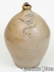 T O Goodwin, Rare 4 Gal. T. O. GOODWIN / HARTFORD Stoneware Jug w/ Incised Bird Decoration, circa 1830, Stoneware