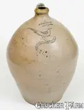 T O Goodwin, Rare 4 Gal. T. O. GOODWIN / HARTFORD Stoneware Jug w/ Incised Bird Decoration, circa 1830, Stoneware