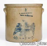L. C. & C. F. Brown, 3 Gal. L. C. & C. F. BROWN / COLCHESTER, CONN. Stoneware Stenciled Eagle Crock, circa 1875, Stoneware