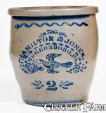 Hamilton & Jones, 2 Gal. HAMILTON & JONES / GREENSBORO, PA Stoneware Cream Jar w/ Stenciled Bird, circa 1875, Stoneware