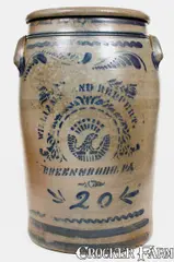 Williams And Reppert, 20 Gal. WILLIAMS & REPPERT / GREENSBORO, PA Stoneware Eagle Jar, circa 1885, Stoneware