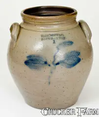 Rare H. HUMISTON / SOUTH AMBOY Stoneware Jar with Floral Decoration by H. Humiston, circa 1830, Stoneware, sold Jul 2018