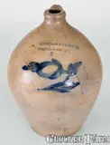 Humiston & Warner, Rare HUMISTON & WARNER / SOUTH AMBOY, NJ Stoneware Jug w/ Floral Decoration, circa 1830, Stoneware