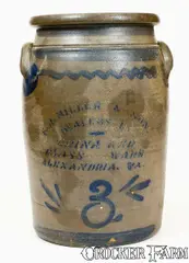3 Gal. E. J. MILLER & SON / ALEXANDRIA, VA Stoneware Jar, Western PA Origin by E. J. Miller & Son, circa 1880, Stoneware, sold Jul 2018