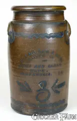 3 Gal. E. J. MILLER & SON / ALEXANDRIA, VA Stoneware Jar w/ Stenciled Advertising by E. J. Miller & Son, circa 1875, Stoneware, sold Jul 2018