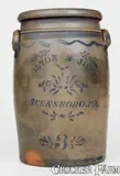 Hamilton & Jones, 3 Gal. HAMILTON & JONES / GREENSBORO, PA Stoneware Jar with Stencilled Decoration, circa 1875, Stoneware