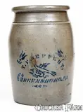 T.F. Reppert, T. F. REPPERT / GREENSBORO, PA Stoneware Canning Jar with Stenciled Bird