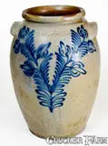 B.C. Milburn, 5 Gal. B. C. MILBURN / ALEXA. Stoneware Jar with Profuse Slip-Trailed Floral Decoration