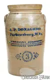 A.P. Donaghho, 3 Gal. A. P. DONAGHHO / Parkersburg, W. VA Stoneware Churn w/ Stenciled Decoration