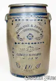 Hamilton & Jones, 10 Gal. HAMILTON & JONES / GREENSBORO, PA Stoneware Jar w/ Stenciled Decoration, circa 1875, Stoneware
