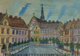 Nikifor Krynicki, PEJZAŻ MIEJSKI, lata 50. XX w., akwarela, gwasz, papier