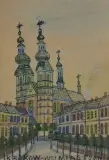 Nikifor Krynicki, WIDOK KRAKOWA, koniec lat 50. XX w., ołówek, akwarela, gwasz, papier naklejony na karton