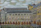 PEJZAŻ MIEJSKI by Nikifor Krynicki, ołówek, akwarela, gwasz, papier, sold Dec 2022