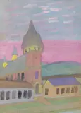 WIDOK MIEJSKI by Nikifor Krynicki, koniec lat 50. XX w., akwarela, gwasz, ołówek, karton, offered Nov 2022