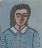 PORTRET KOBIETY by Nikifor Krynicki, akwarela, gwasz, papier, sold Sep 2022