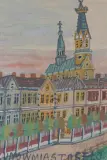 Nikifor Krynicki, PEJZAŻ MIEJSKI Z KOŚCIOŁEM, LATA 60. XX W.