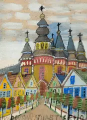 Nikifor Krynicki, MIASTECZKO, akwarela, gwasz, papier