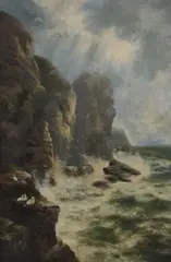 John Williams Ogden, Large Coastal Cliff Landscape, Oil on canvas Unframed