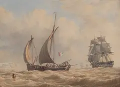 William Joy, Man O'War Closing A French Fisherman In The Channel, Watercolour