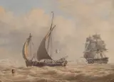 William Joy, Man O'War Closing A French Fisherman In The Channel, Watercolour