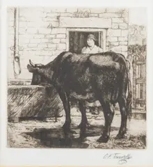 Charles Tunnicliffe, At The Trough, Etching