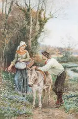 Ebenezer Wake Cook, Collecting Flowers By The River, Watercolour