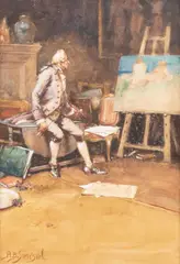 Alexander Brantingham Simpson, Three Portraits Of 18Th Century Artists At Work, Watercolour and pastel (3)