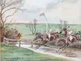 John Beer, Chandlers Brook, Warwickshire. Steeple Chase, Watercolour heightened with white