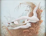 Charles Henry Clifford Baldwyn, Swans In Flight, Watercolour with gold pen Baldwyn was an artist for Royal Worcester in the late 19th and ea