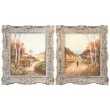 William J. Crampton, A Pair Of Country Scenes, Oil on canvas laid to board