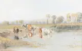 George Alfred Fripp, Cattle Drinking, 1871, Watercolour