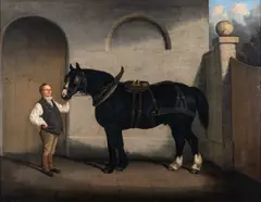 Joseph Maiden, Distillery Stable Yard With Dray Horse And Farm Hand, Oil on canvas