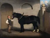 Joseph Maiden, Distillery Stable Yard With Dray Horse And Farm Hand, Oil on canvas
