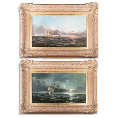 John James Wilson, Sunrise And Sunset, A Pair, Oil on canvas