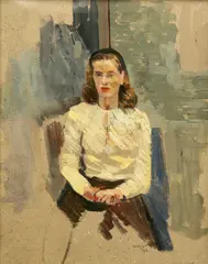Kenneth Gribble, Portrait Sketch Of Jane In A Yellow Cardigan, Middlesbrough, Oil on card