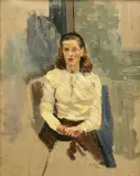 Kenneth Gribble, Portrait Sketch Of Jane In A Yellow Cardigan, Middlesbrough, Oil on card