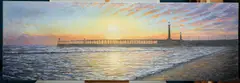 Chris Geall, Large Pier Coastal View, Oil on canvas, unframed