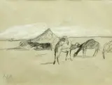 Hercules Brabazon Brabazon, Camels And A Tent, Pencil and wash