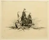 Harold Wyllie, Gunship, Etching