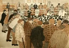 Dorothea Patterson, Leyburn Cattle Market, etching 1/50