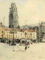 Terrick Williams, A Market Square, Watercolour and pencil