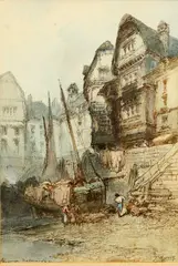 Paul Marny, Coastal Scene In Normandy, Watercolour