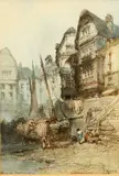Paul Marny, Coastal Scene In Normandy, Watercolour