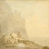 Joseph Farington, Fishermen On The Shore, 1787, Pen, brown ink, blue and grey wash