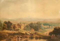 Francis Nicholson, View Of London From Greenwich Park, Watercolour over pencil, highlighted with body colour and scratching out