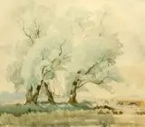 Philip Wilson Steer, Trees By A River, Watercolour